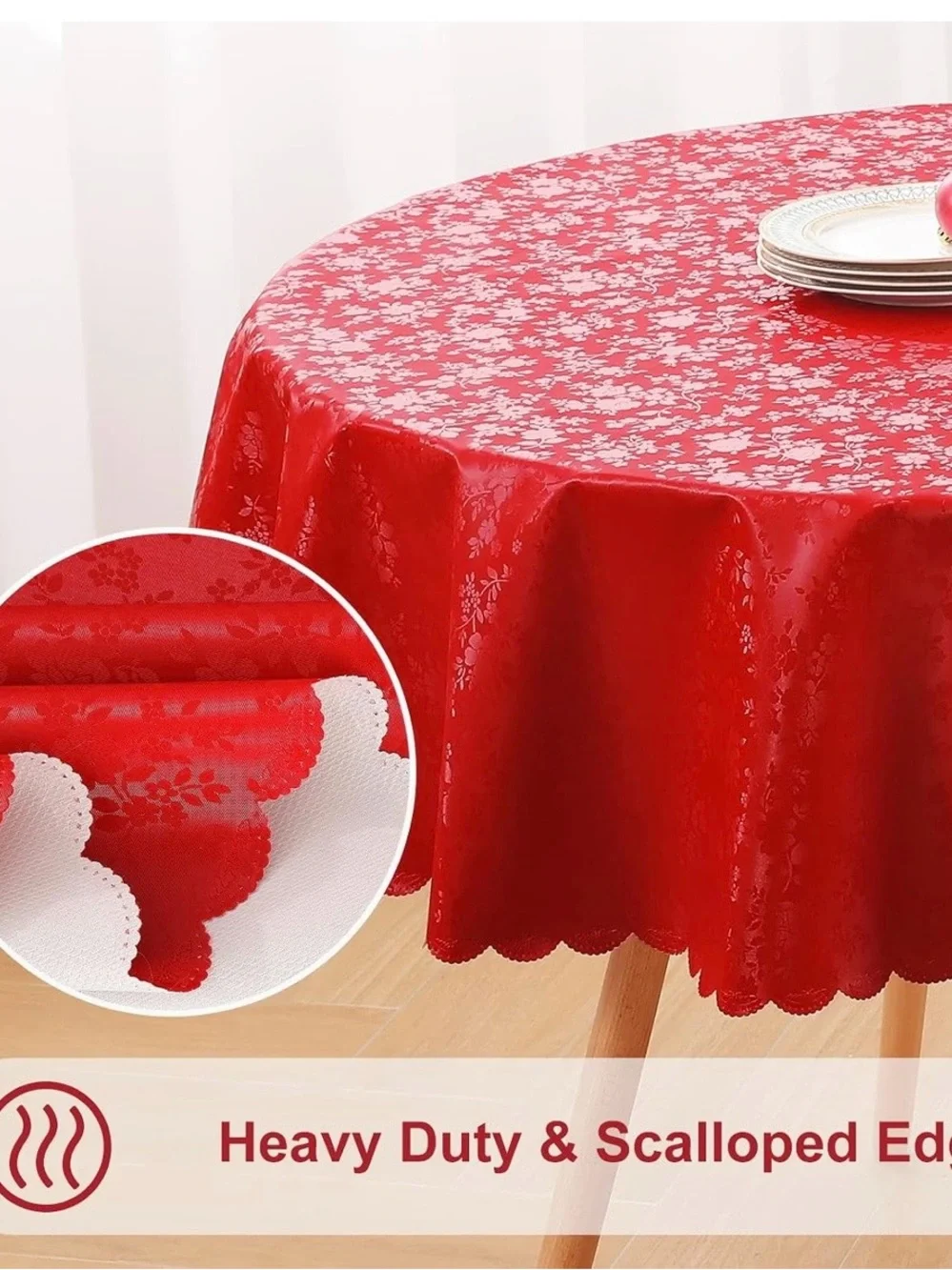 Red Holiday Lace Round Tablecloth - Home Dining.  Compare to $40 on Amazon